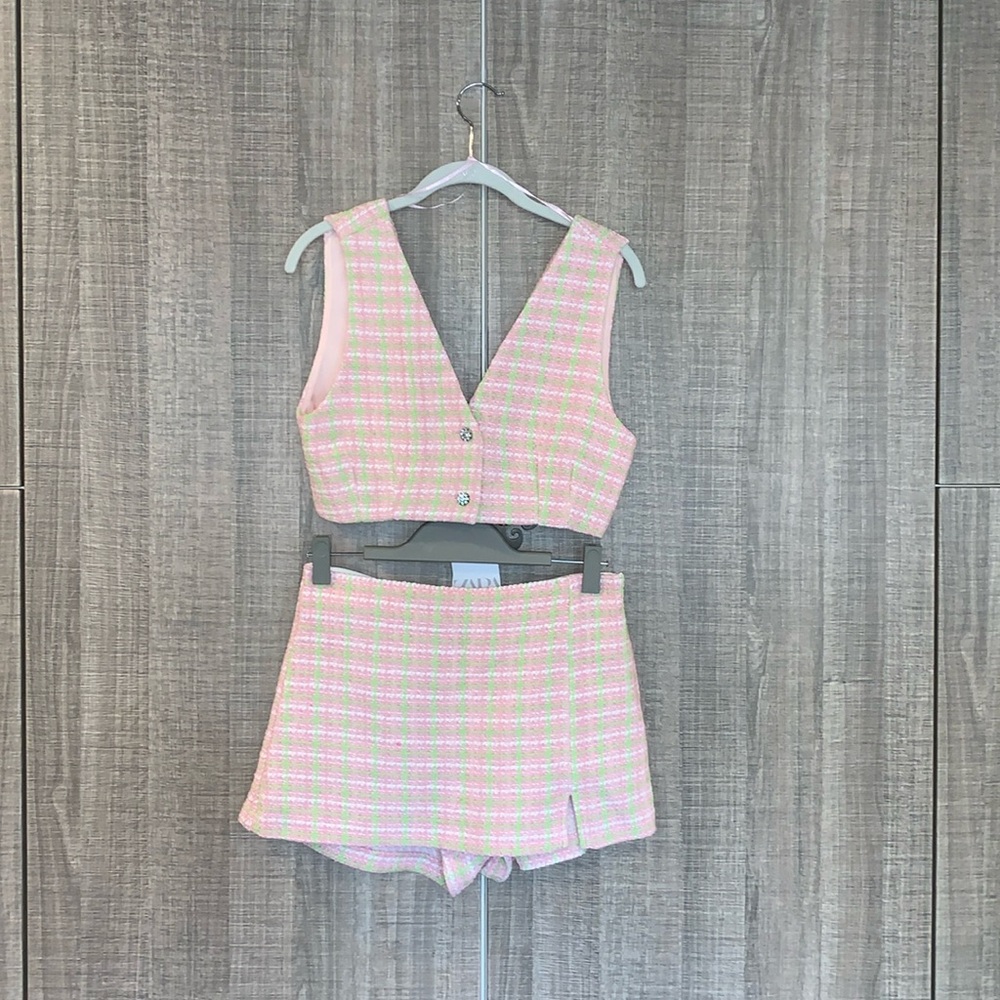 Zara‎ Tweeted Vest And Skort Set
